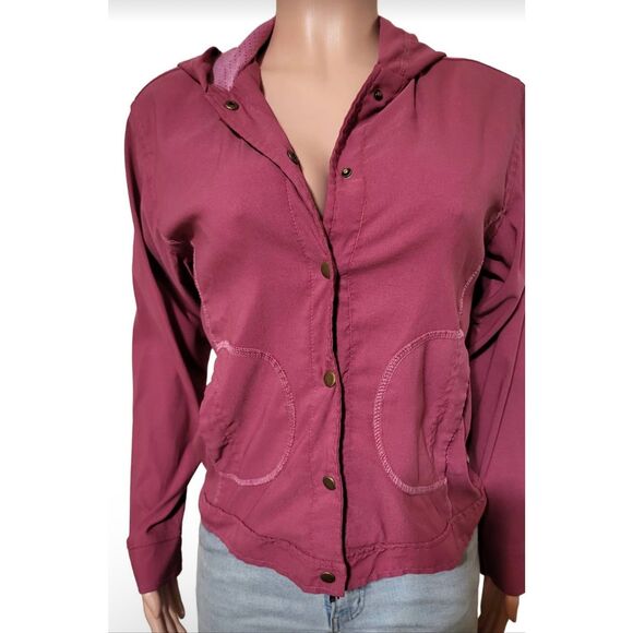 Pulp women long sleeve snap button down hoodie maroon jacket M - Picture 5 of 6